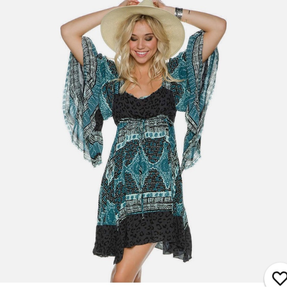 Free People Heart of Gold Mini Dress  M $148 charcoal combo